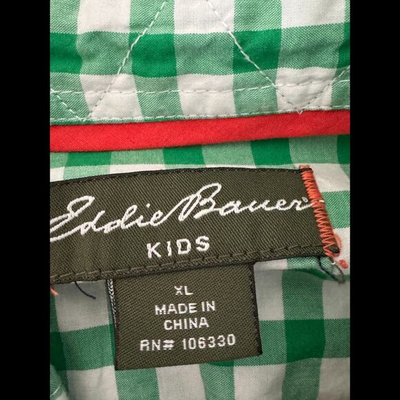 Eddie Bauer Kids XL Green White Gingham Plaid Long Sleeve Button Up Shirt Cotton - Picture 14 of 14